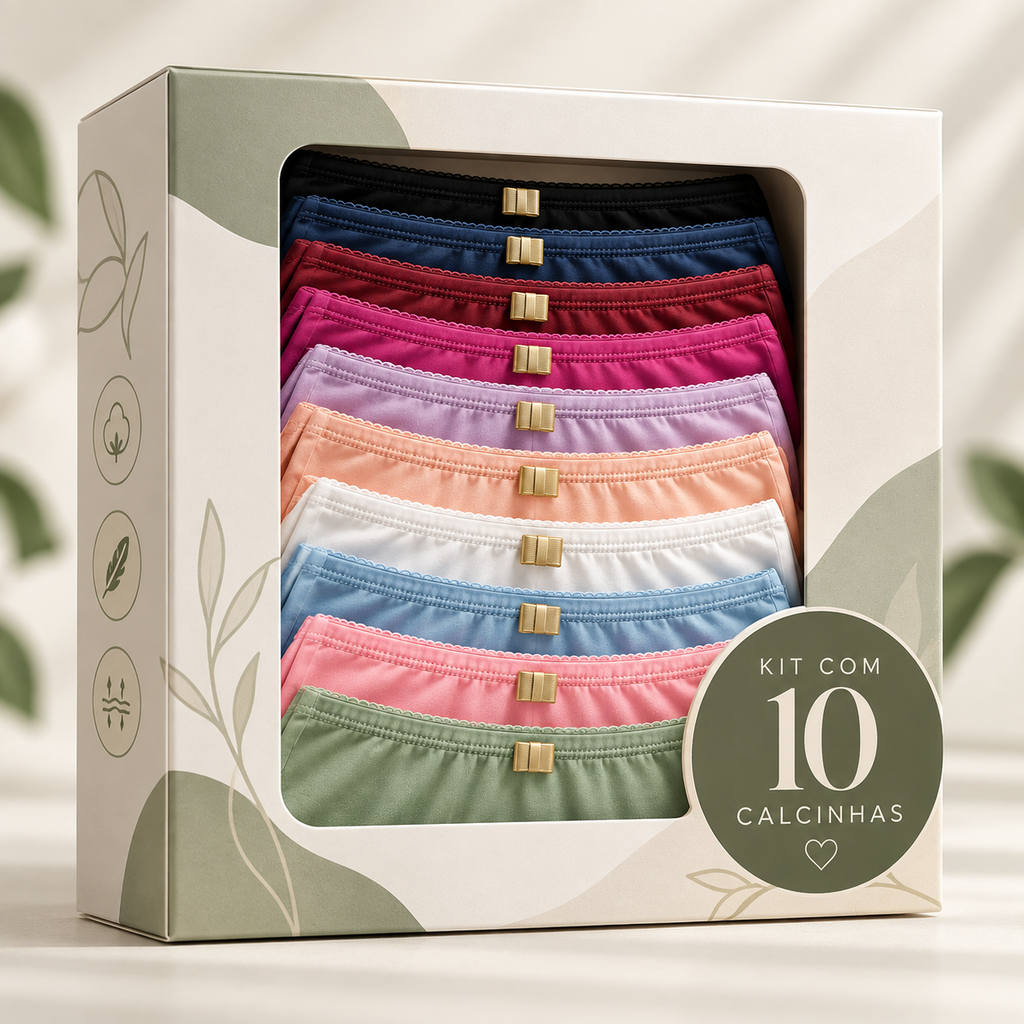 KIT 10 Calcinhas Cintura Alta Modeladora Premium