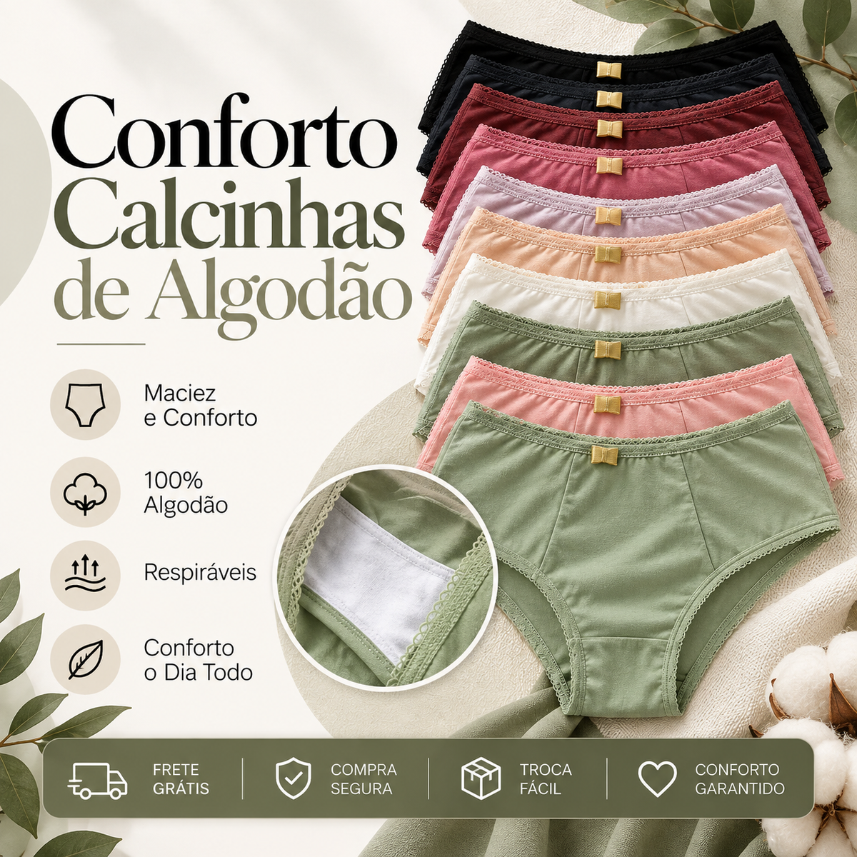 KIT 10 Calcinhas Cintura Alta Modeladora Premium