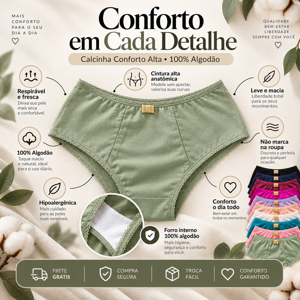 KIT 10 Calcinhas Cintura Alta Modeladora Premium