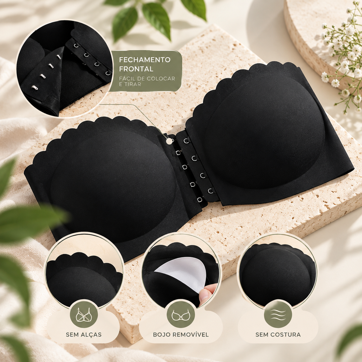 Kit 3 Sutiãs Tomara que Caia Sem Costura – Fecho Frontal